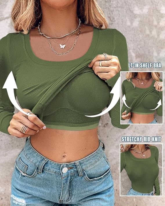 Long Sleeve Built in Bra Tee